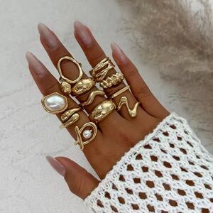 Gold Statement Ring Set